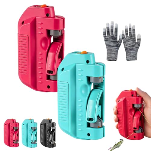 IBHOO Automatic Fishing Knot Tying Tool, 2026 Upgraded Easy Cast Knot Tying Tool, Portable Electric GT for PE Line and Leader Knots, for Saltwater Fishing Anglers - color: Red+Blue
