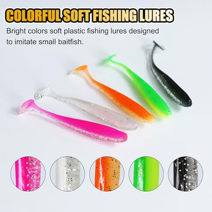 1.96'' Realistic Soft Fishing Lures Paddle Tail Micro Baits, 40-Pack Soft Plastic Baits Compatible with Jigheads & Hooks Fishing - color: 5cm Soft Lures-Style B