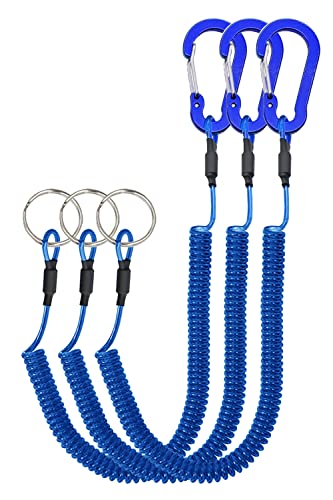 Lix&Rix Retractable Safety Coiled Lanyard with Aluminium Alloy Carabiner Clip, Black/Blue/Green/Red/Silver/Yellow - color: Blue 3pcs