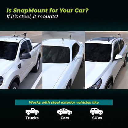 SnapMount M - Magnetic Fishing Rod Holder for Car – Fishing Pole Roof Rack for SUV, Cars, Truck Beds with Strong Magnets – Easy Install, Highway Tested, Weather Resistant – Fly Rod Holder for Car