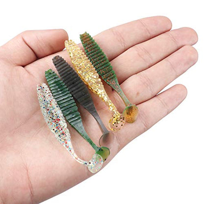 RUNCL Anchor Box - Paddle Tail Swimbaits, Soft Jerk Baits, 20/40/50/60pcs Soft Fishing Lures, Curved Tail Grubs - 3D Lifelike Eyes, Split/Boot/Curved/Straight/Thin Tail - 1/2/3/4/5in, Proven Colors - color: H - Paddle Tail (2-1/2in, 40pcs)