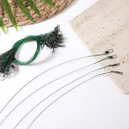 Fishing Leaders, 50 Pcs Steel High-Strength Anti-Bite Wire Leader Line Kit | Fishing Leaders with Swivels for Saltwater Freshwater, Connects Lures Bait Rigs Hooks Tackle (Green, 9.8 Inch)