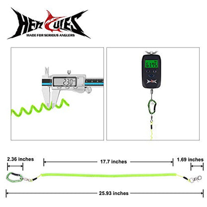 HERCULES M4 Fishing Lanyard, Fishing Pole Tether, Kayak Paddle Leash, Heavy Duty Retractable Coiled Lanyard for Fishing, Rods, Pliers, Boating, Paddles, Kayak - color: Pack of 2 Green, 17.7"