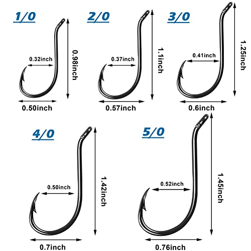 Black Octopus Fishing Hooks, 100pcs Catfish Circle Hooks, High Carbon Steel, Long Shank, Freshwater Saltwater - size: 4/0#(100pcs per pack)