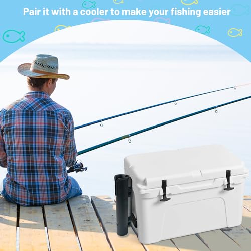Cooler Fishing Rod Holder, Wall Mounted Fishing Pole Holder, Fishing Rod Rack Compatible with YETI Coolers and for RTIC Coolers, Cooler Accessory, Medium, Black