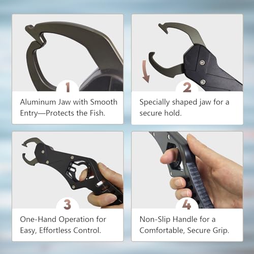 Eupheng Aluminum Pistol-Grip Fish Lip Gripper, One-Hand Operation Lightweight Fish Grabber Tool, Catfish Grippers Pliers for Lure Fishing and Kayak Fishing Accessories - color: Blue