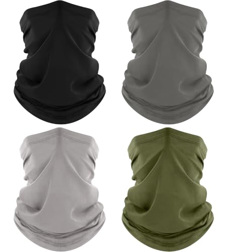 ROXUN Neck Gaiter, 4 Pack Summer Cooling Breathable Face Mask for Outdoors | Stretch Moisture Wicking, UPF 50, Wind Dust UV Protection, Unsiex - color: Black+gray+light Gray+army Green