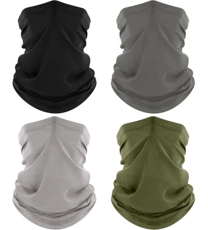 ROXUN Neck Gaiter, 4 Pack Summer Cooling Breathable Face Mask for Outdoors | Stretch Moisture Wicking, UPF 50, Wind Dust UV Protection, Unsiex - color: Black+gray+light Gray+army Green