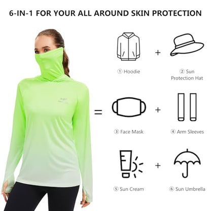 BASSDASH Women's Fishing Hoodie Shirt with Face Mask Thumb Holes UPF 50+ FS23W - color: Fluorescent Green Spot Gradient, size: Small