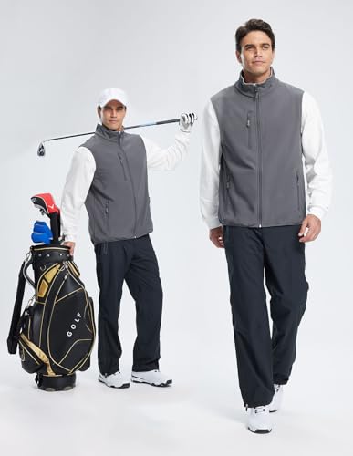 Men's Softshell Vest Fleece-Lined Windproof Sleeveless Jacket for Travel Hiking Fishing Running Golf - color: Grey, size: 3X-Large
