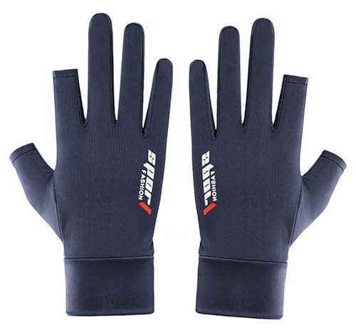 Mens-Sunblock-Gloves-UV-Protection Open-Finger Breathable Quick-Drying Ice-Silky Summer Outdoor Driving Hiking - color: Navy