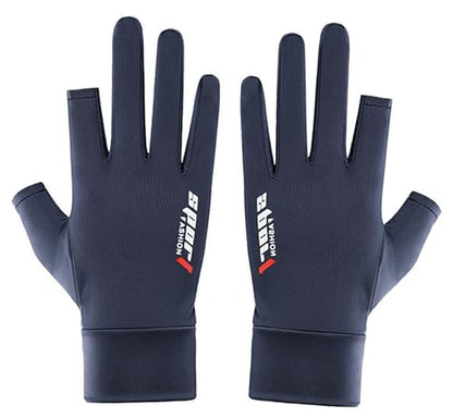 Mens-Sunblock-Gloves-UV-Protection Open-Finger Breathable Quick-Drying Ice-Silky Summer Outdoor Driving Hiking - color: Navy