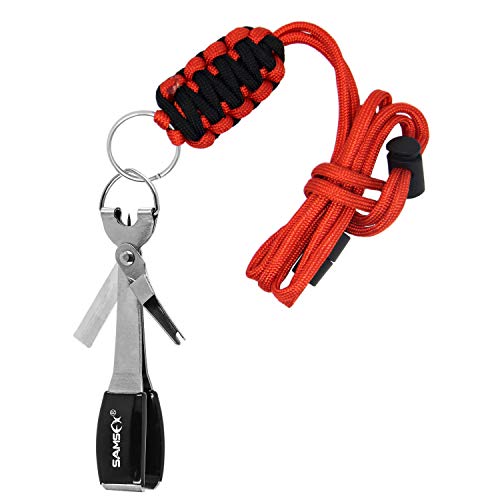 SAMSFX Fly Fishing Knot Tying Tool with Break Away Badge Holder for Fly Fishing Tippet Spool Holding Neck Lanyard - color: Breakaway Lanyard & Silver Knot Tool
