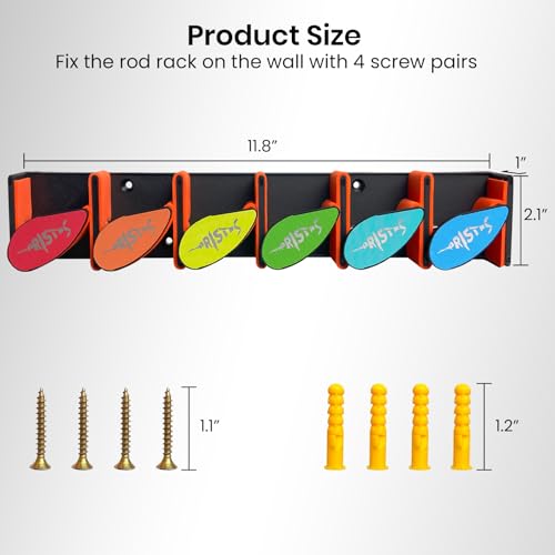Pristis 2pcs Fishing Rod Racks, Fishing Rod Holders 6-12 Rods or Combos, Wall Mounted Fishing Rod Hanger for Garage, Can be Installed Vertically or Horizontally, Fit Most Rods of Diameter 2-24mm