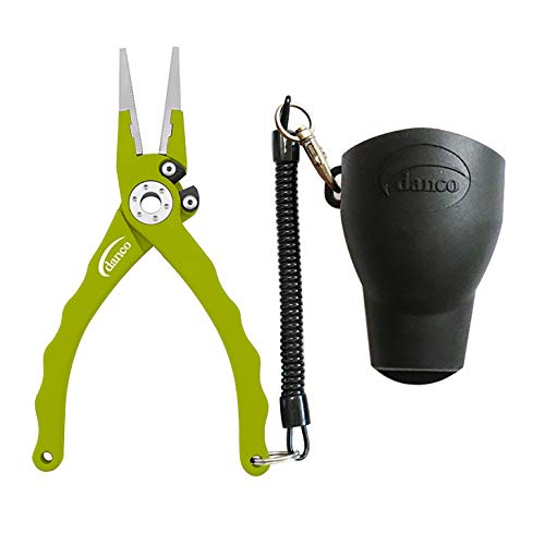 danco Admiral 7.5" Aluminum Fishing Plier, Saltwater Resistant Anodized Coating, Replaceable Tungsten Carbide Braid Cutters, Rubber Sheath with Belt Clip