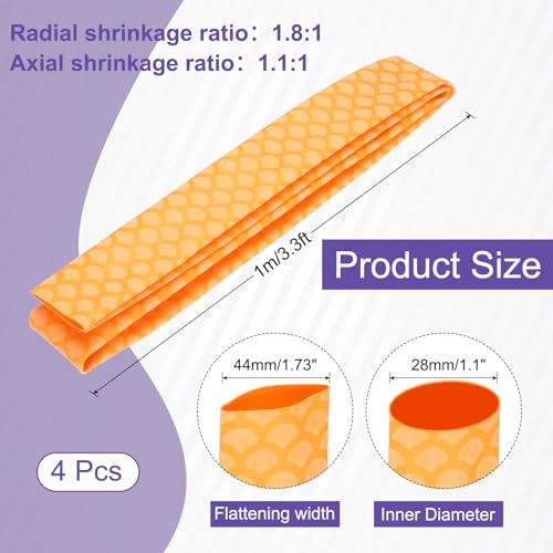 MECCANIXITY 4Pcs 3.3ft 1.1" Dia Heat Shrink Tubing for Fishing Rods, 28mm 1.8:1 Fish Scale Pattern Heat Shrink Wrap Handle Rod Grip with Anti-Slip Waterproof Insulation, Yellow - color: Yellow, size: 28mm