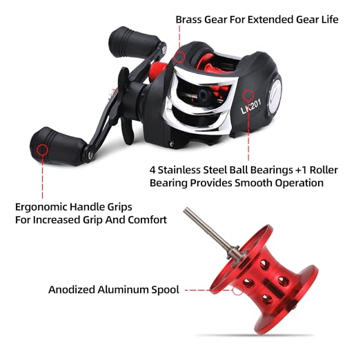 Kilitn Fishing Rod and Reel Combo, Baitcasting Combo Baitcast Reel, 6 Foot 7 Foot 2-Piece, Durable Fiberglass Wrapped Carbon Fiber Rod with Comfortable EVA Handle - style: Right-hand Reel - 7 Ft 2 Piece Rod