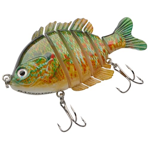 BASSDASH SwimPanfish Multi Jointed Panfish Bluegill Swimbaits Hard Topwater Bass Lures Fishing Lure Crank Saltwater 3.5in/0.85oz - color: Green/Orange Pumpkinseed