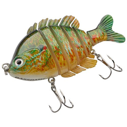 BASSDASH SwimPanfish Multi Jointed Panfish Bluegill Swimbaits Hard Topwater Bass Lures Fishing Lure Crank Saltwater 3.5in/0.85oz - color: Green/Orange Pumpkinseed