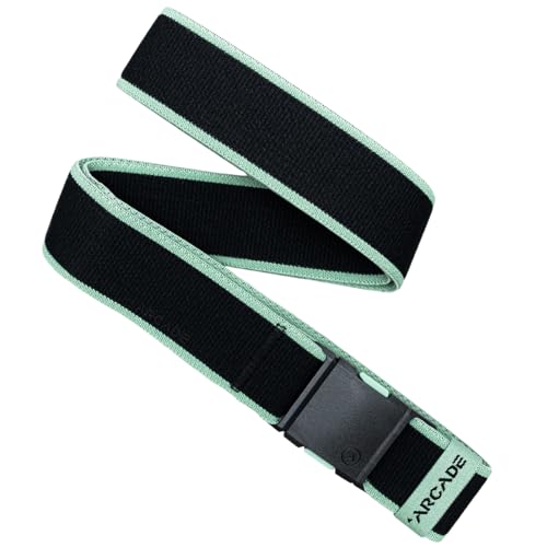 Arcade Belts A2 Unisex Adventure Belt: Heavy Duty Stretch, Metal Free Buckle - color: Atlas - Black/Mint, size: Standard (Up to 40"); 1.5" Wide