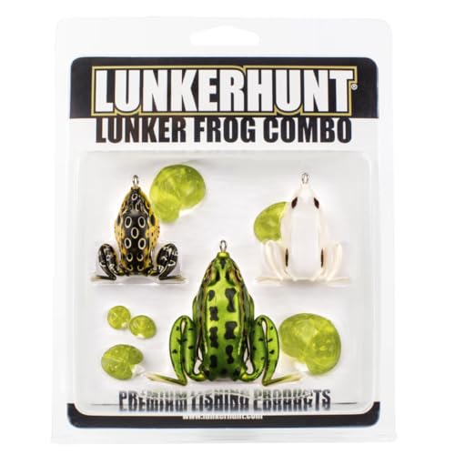 Lunkerhunt Topwater Frog Lures Fishing Lures Kit (3-Pack) | Most Realistic Frog Soft Swimbaits with Weedless Hooks for Freshwater | Combat, Popping Frog for Bass Trout Pike Snakehead Bluegill