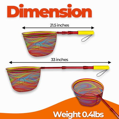 DaddyGoFish Kids Fishing Net - Extendable Telescopic Landing Net for Boy Girl Children Catching Small Fish Crab Shrimp Minnow Dragonfly Beach Pier Lake River Ocean - color: Style 1 (Red)
