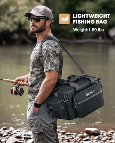 Gonex Fishing Tackle Bags for Saltwater & Freshwater, Fishing Gear Storage Bag with Water Resistant Bottom Suitable for 3600 3700 Size Tackle Box