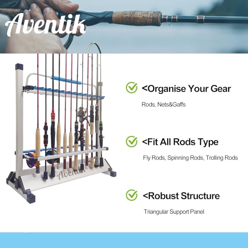 Aventik Mini Fishing Rod Holder Sile Aluminum 12&24-Rod With Lifting Handle (Silver,24 Rod Racks with Handle)