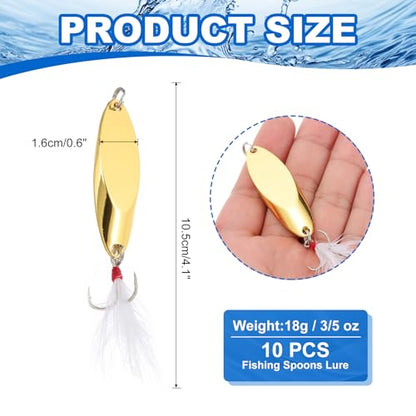 PATIKIL Fishing Spoons, Fishing Lures Casting Spoon Treble Hooks Jigs Hard Metal Spinner Baits - color: Gold Tone, size: 3/5 oz