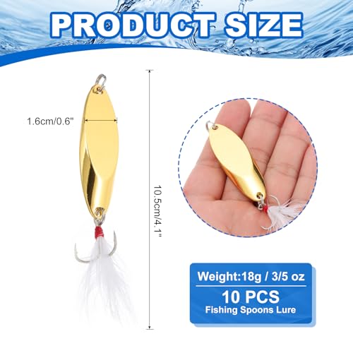 PATIKIL Fishing Spoons, Fishing Lures Casting Spoon Treble Hooks Jigs Hard Metal Spinner Baits - color: Gold Tone, size: 3/5 oz