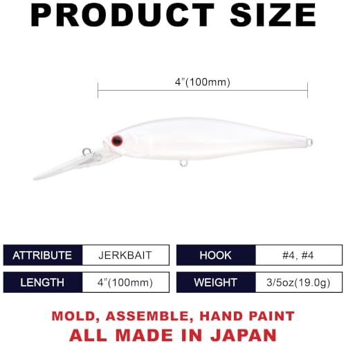 LUCKY CRAFT Pointer 100DD-S, Saltwater Surf Fishing Lures, Jerkbait, Halibut, Surf Perch, Calico Bass, White Seabass, Striped Bass, Sinking, Fishing Gear - color: 701 Pearl White