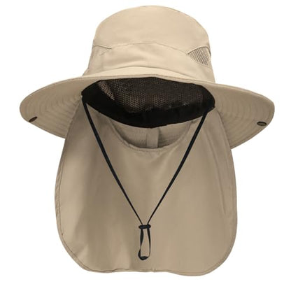 NPQQUAN Sun Hats for Men Women with Neck Flap UPF 50+ UV Protection Wide Brim Bucket Hat Safari Hiking Fishing Hats - color: Khaki（neck Flap）