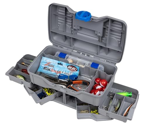 Flambeau Outdoors Next Gen 4/0 Medium Fishing Tackle Box - 4 Pivot Trays, 23 Compartments, Includes 25-piece Tackle Kit, Fishing Tackle and Gear Storage, Fishing Lure Organizer, Light Gray - size: Medium - With Tackle Kit - Light Gray