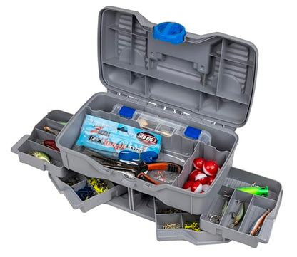 Flambeau Outdoors Next Gen 4/0 Medium Fishing Tackle Box - 4 Pivot Trays, 23 Compartments, Includes 25-piece Tackle Kit, Fishing Tackle and Gear Storage, Fishing Lure Organizer, Light Gray - size: Medium - With Tackle Kit - Light Gray