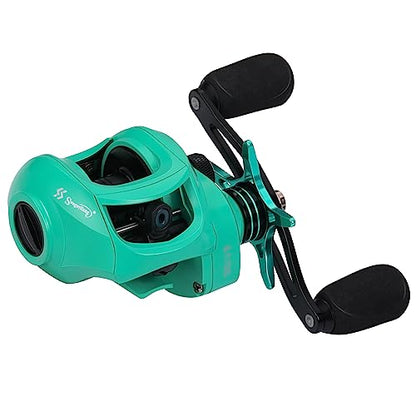 Sougayilang Baitcasting Fishing Reel with 9 + 1 Anti-Reverse Ball Bearings, 8.1:1 High-Speed Gear Ratio Casting Reel - color: Turquoisee- Left Handed