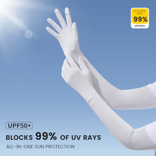 Full Finger UV Protection Gloves Driving Gloves Women, Breathable Touchscreen UPF Glove Sun Protection Glove - color: Beige, size: One Size