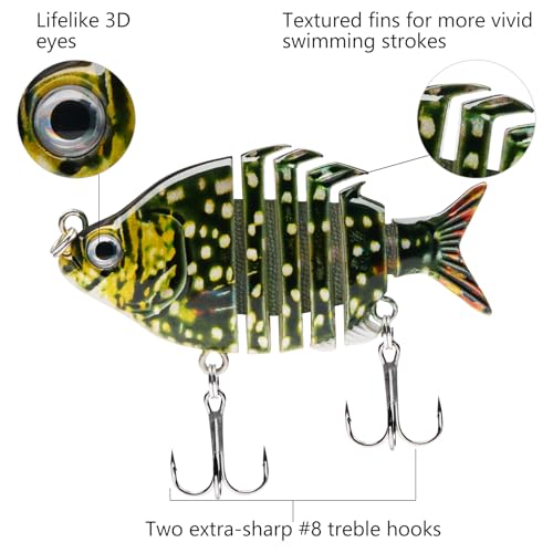 Bassdash SwimPanfish 0.34oz Hard Swimbaits Multi Jointed Topwater Trout Bass Fishing Crank Lure for Freshwater and Saltwater - color: Northern Pike