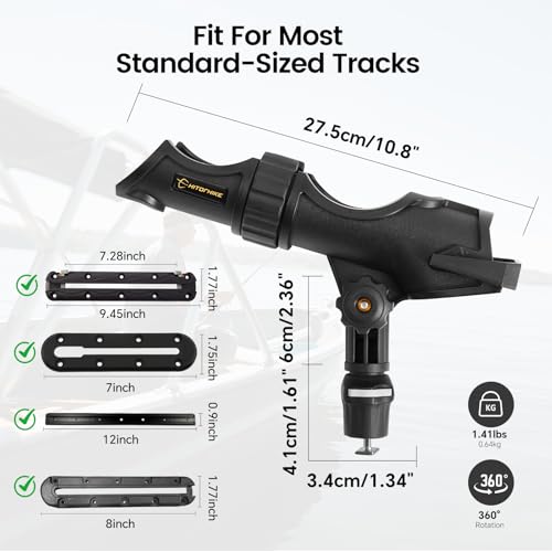 HITORHIKE Fishing Rod Holder Universal Fit Kit Allows for 360-degree Adjustment Kayak Fishing Boat Powerlock Rod Holder - style: Fishing Rod Holder X2+track Mount X2