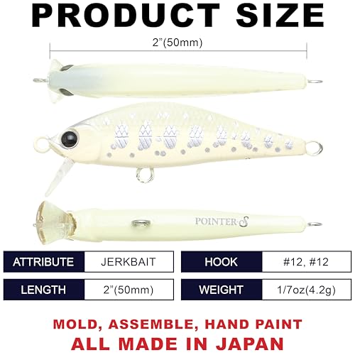 LUCKY CRAFT Pointer 50S, Sinking, Trout Fishing Lure, Jerkbait, Silent, Freshwater Fishing Gear, River Fishing Accessories, Lake Fishing Tackle, Rainbow - color: 877 Super Glow Bone Trout