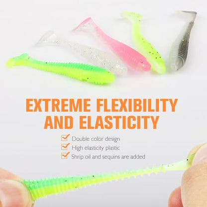 Dovesun Crappie Lures Kit Soft Plastic Baits Paddle Tail Swimbaits Fishing Soft Plastic Lures Crappie Walleye Trout Bass Fishing Baits 60pcs/75pcs - color: Paddle Tail-1.7in-60pcs