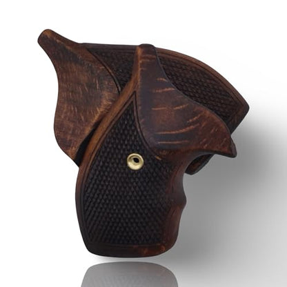 J Round Revolver Grips Compatible with S&W, Real Wood Gun Grips fits Smith & Wesson J Frame Round Butt .38 Special and 9mm Revolvers/Screw Included - color: Checkred - Brown, size: Beech Wood