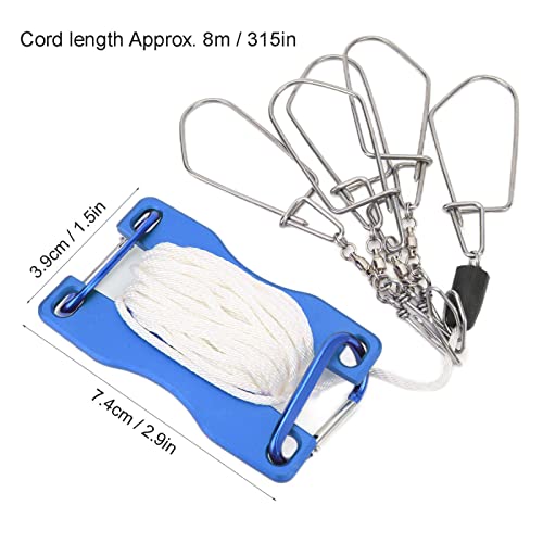 Live Fish Lock, Stainless Steel Buckle, 8m Wear Resistant Nylon Rope, Professional Gear Accessories for Big Catch, Quick Release Stringer for Kayak Fishing Gear - color: Blue