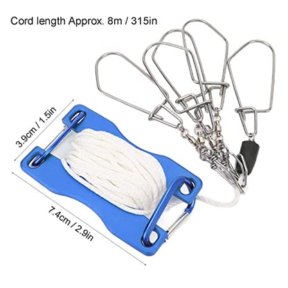 Live Fish Lock, Stainless Steel Buckle, 8m Wear Resistant Nylon Rope, Professional Gear Accessories for Big Catch, Quick Release Stringer for Kayak Fishing Gear - color: Blue
