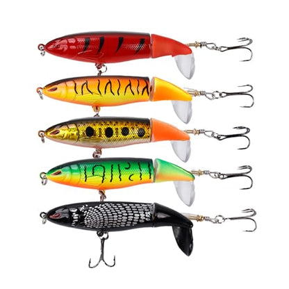 Fishing Lures Bass Popper Topwater 5pcs FS/YE-04 | Rotating Tail Bionic Swimming Lure, for Bass Trout Walleye Catfish Pike,Freshwater ,Saltwater,Crankbaits - color: A, size: 5.38'',1.27oz