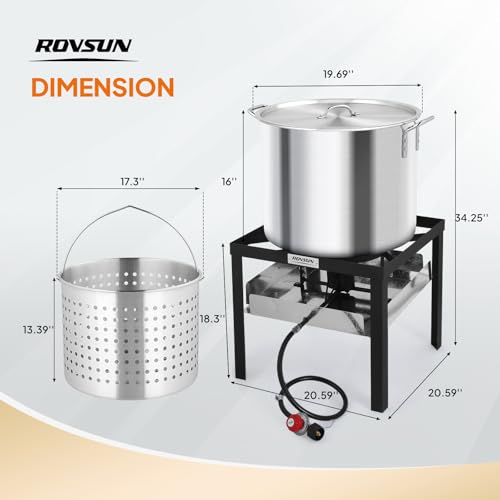 ROVSUN 80QT Turkey Fryer with 150,000BTU Propane Stove, Aluminum Seafood Crawfish Boiler Steamer & Deep Fryer with Basket, 10PSI CSA Certified Regulator & Lifting Hook for Outdoor Backyard Cooking - size: 80QT