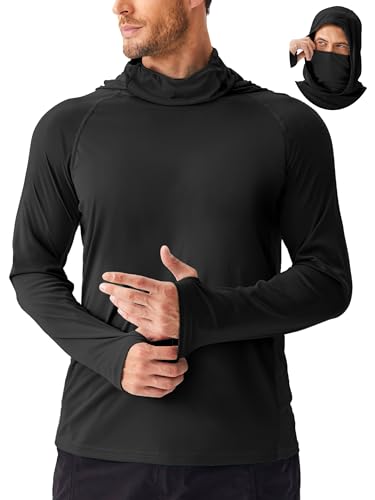 PINSPARK Men's Sun Protection Hoodie with Mask UPF 50+ UV Long Sleeve Shirt Men Rash Guard Performance Fishing Hiking Shirt - color: Black, size: 3X-Large