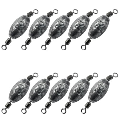 Uenhoy Fishing Weights Inline Trolling Fishing Sinker Tackle with Inner Swivels, Oval Drop Casting Fishing Weight Sinkers - size: 3/4 oz, 10pcs