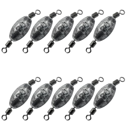 Uenhoy Fishing Weights Inline Trolling Fishing Sinker Tackle with Inner Swivels, Oval Drop Casting Fishing Weight Sinkers - size: 3/4 oz, 10pcs