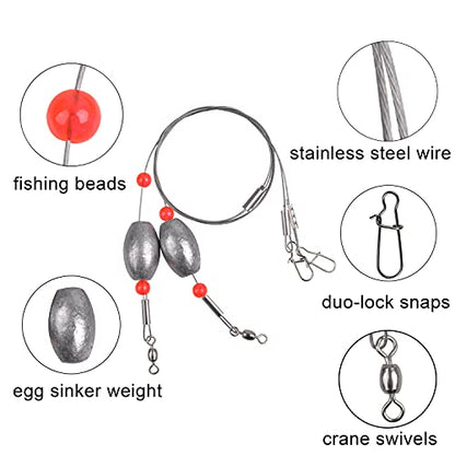 Carolina Saltwater Rigs, 8pcs Flounder Fishing Rigs, Stainless Steel Wire Leader with Egg Sinker Weights, Swivel Snaps for Catfish Grouper Drum Redfish Bottom Surf Fishing - size: 1-1/2oz-8pcs