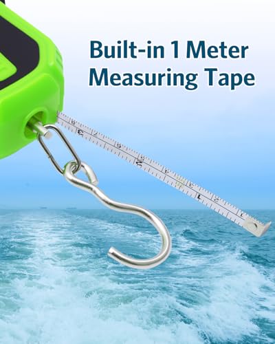 Fish Scale with Lip Gripper, Waterproof Digital Fish Scale, 110lb/50kg Hanging Fish Weight Scale, Portable Luggage Scale with Tape Measure, LCD Backlit, Batteries, for Home Fishing, Green - color: Green